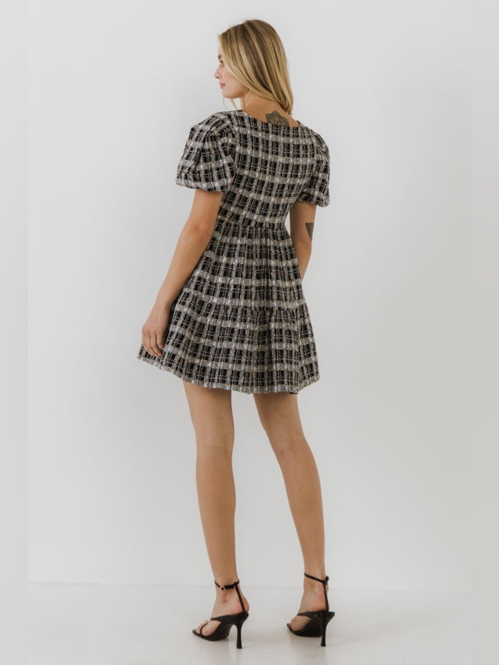 English Factory Multi Tweed Puff Sleeve Minidress M NWT - Picture 6 of 6